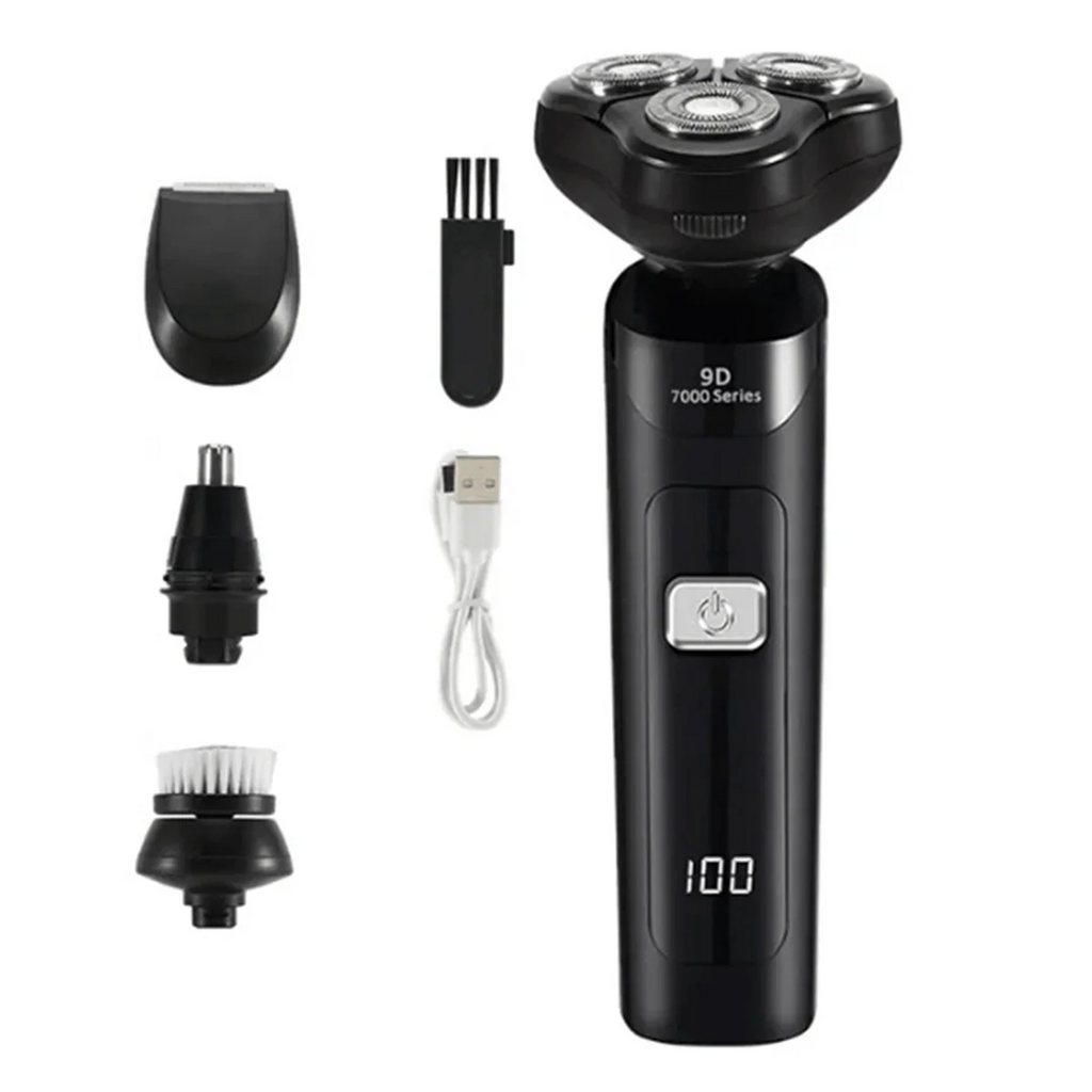 SHOWLU FASHION STORE Sokany waterproof electric shaver with three floating heads and LCD digital display, rechargeable and sleek black design