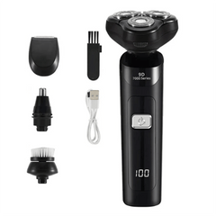 Electric Shaver LCD Digital Display Three - Head Floating Rechargeable Smart Waterproof Shaver Type - C Charge Black - SHOWLU FASHION STORE