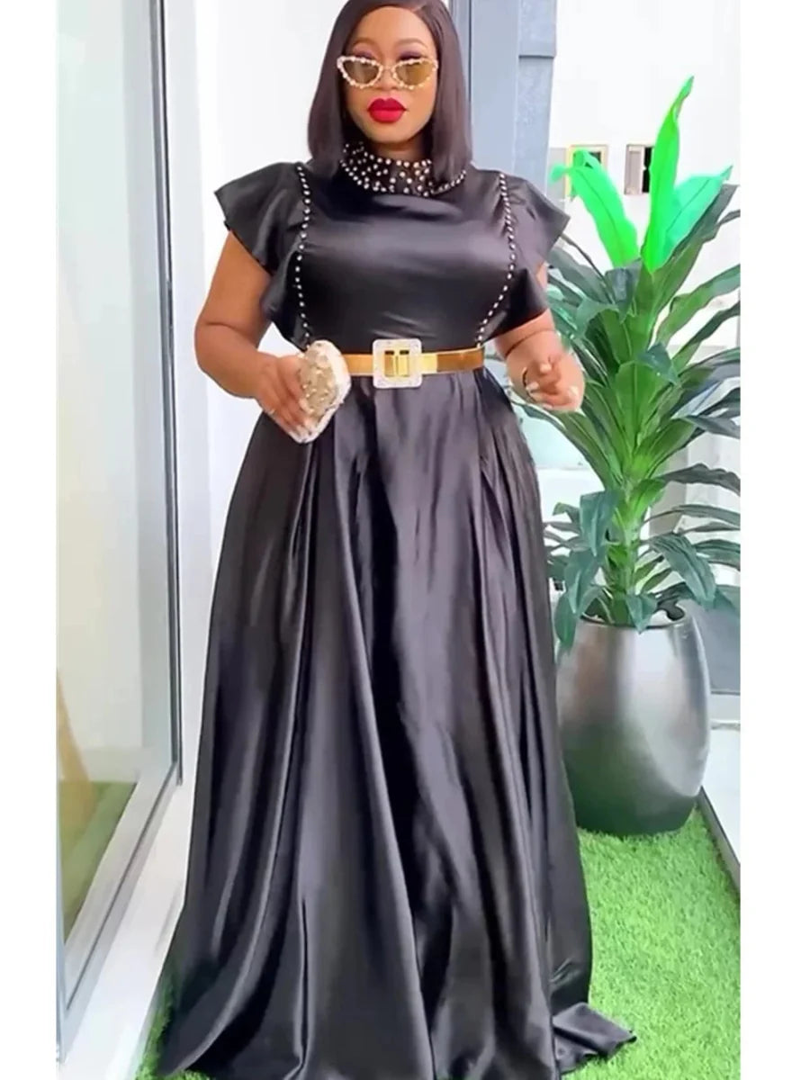 Elegant African sleeveless wedding party long dress by SHOWLU FASHION STORE, plus size evening gown with vibrant summer fashion style.