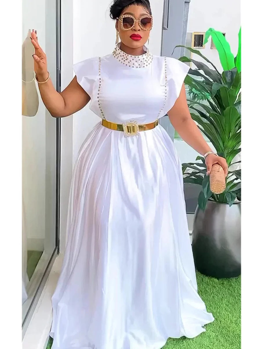 Elegant African sleeveless wedding party long dress by SHOWLU FASHION for women, plus size evening gown with stylish summer design.