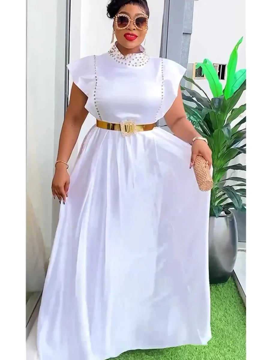 Elegant African sleeveless wedding party long dress by SHOWLU FASHION STORE, plus size evening gown with vibrant design and flowing fabric.