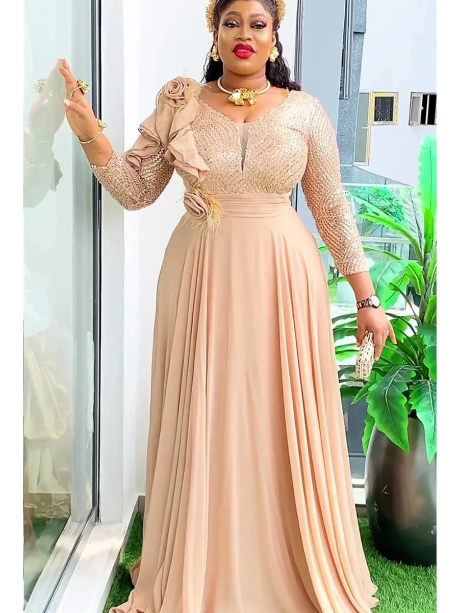 Elegant African Dashiki long dress by SHOWLU FASHION STORE, plus size Ankara party robe with intricate patterns and vibrant colors.