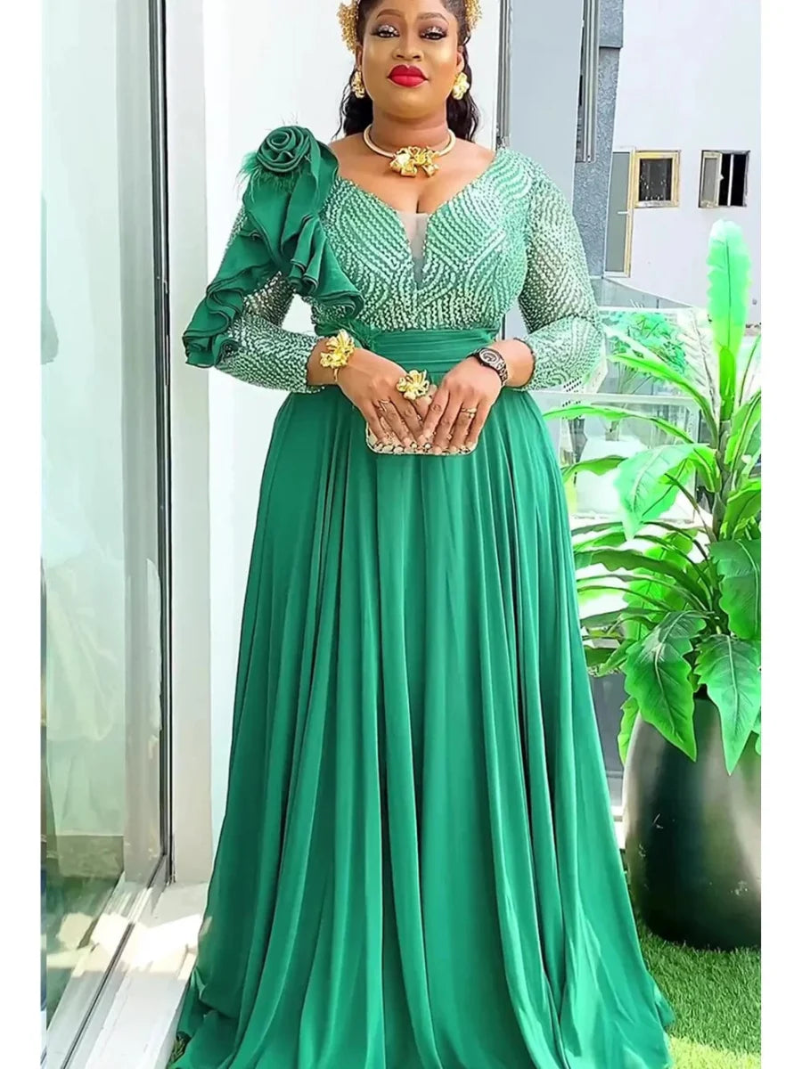 Elegant African Dashiki long dress by SHOWLU FASHION STORE, plus size Ankara party robe with vibrant patterns for women.