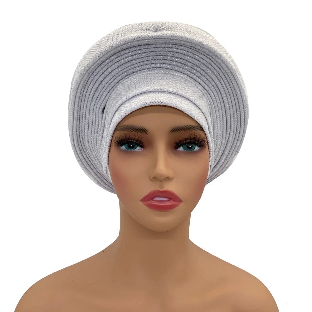 Elegant African Auto Gele headtie from Showlu Fashion Store, stylish women's turban head wrap for weddings and parties.