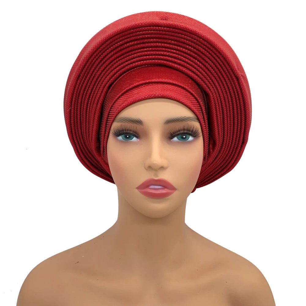 Elegant African auto gele headtie turban for women, stylish Nigerian head wrap perfect for weddings and parties.