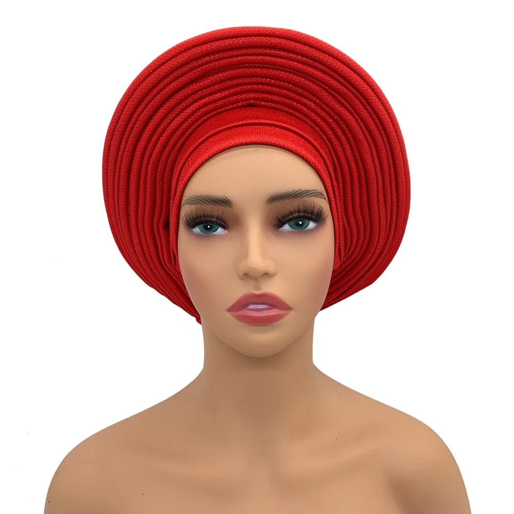 Elegant African auto gele headtie turban head wrap for women, stylish Nigerian head tie for weddings and parties.