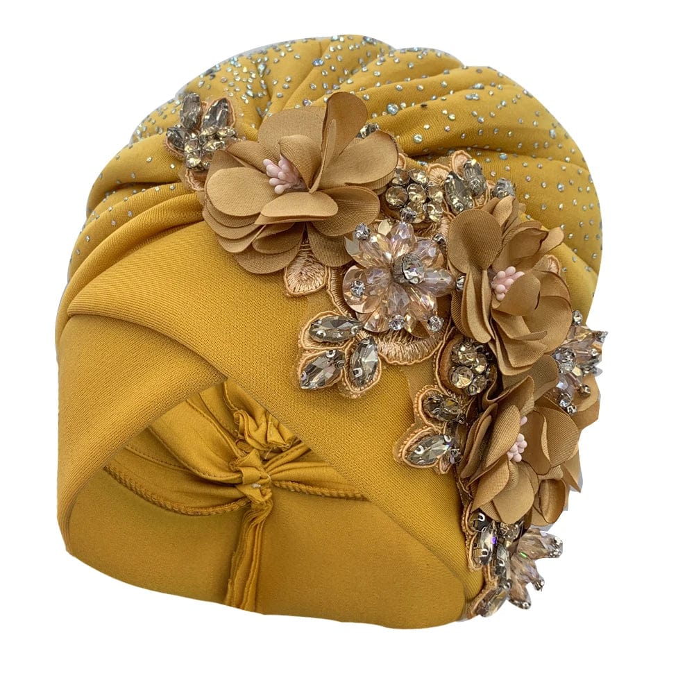 Elegant African auto gele turban cap with rhinestones, stylish Nigerian headtie and bonnet for women, perfect for parties and special occasions.