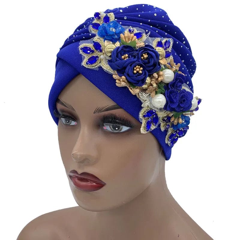 Elegant African auto Gele turban cap with rhinestones, stylish Nigeria headtie for women, ready-to-wear party headwrap or bonnet.
