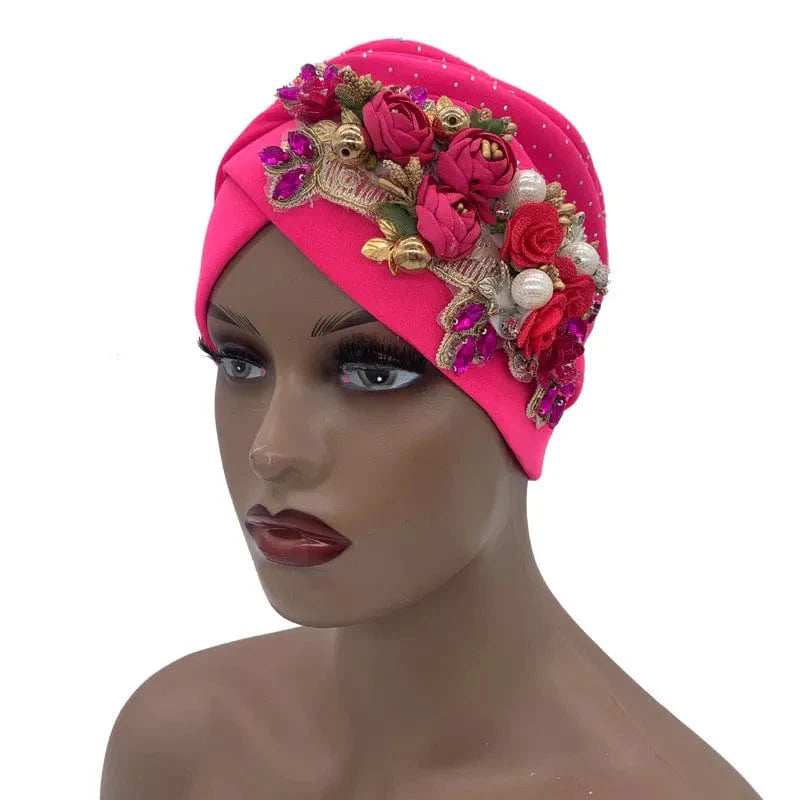 Elegant African auto gele turban cap with shiny rhinestones, Nigerian headtie, women’s head wrap, ready-to-wear party bonnet.