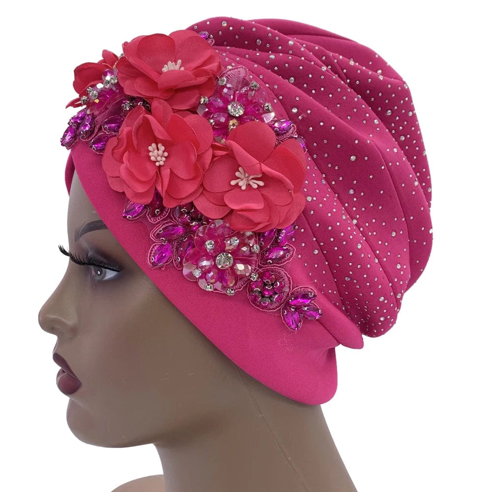 Elegant African auto gele turban cap with rhinestones, stylish Nigerian headtie and bonnet for women, perfect for parties.