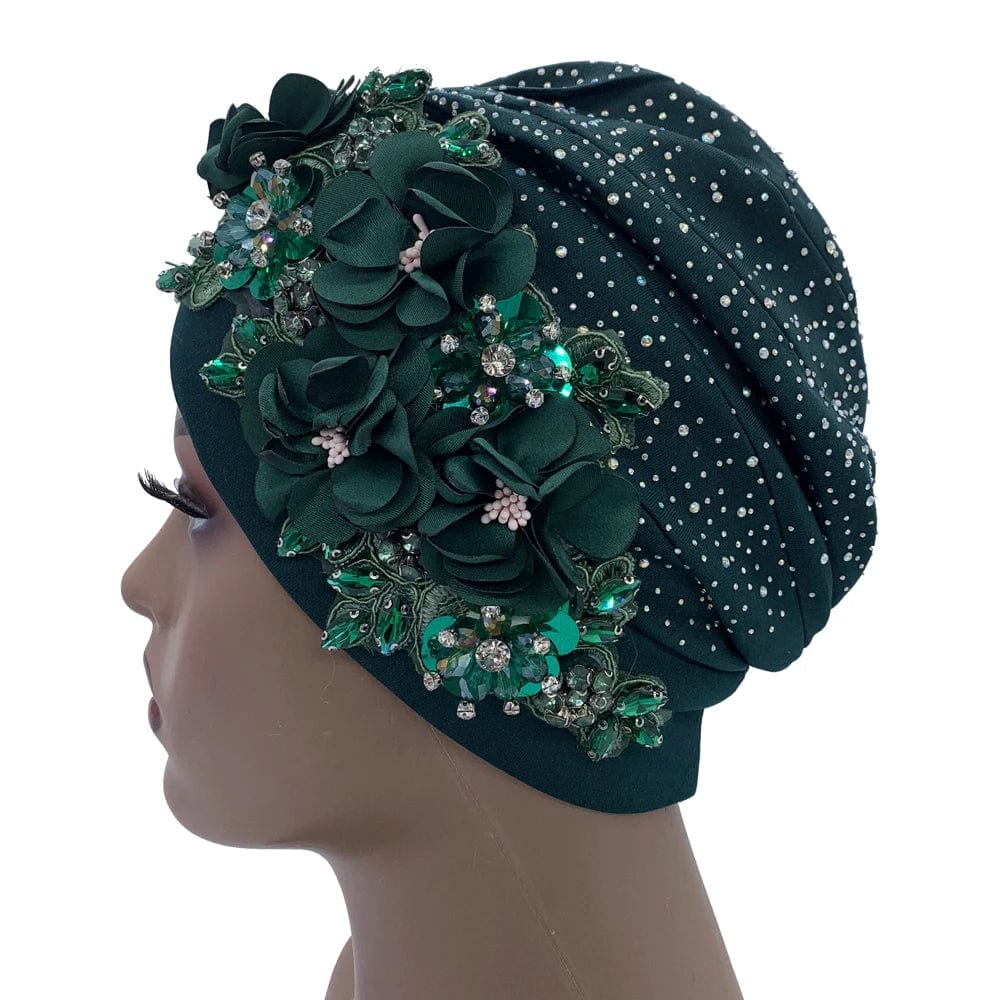 Elegant African auto gele turban cap with rhinestones, stylish Nigerian headtie, ready-to-wear women’s head wrap and bonnet.