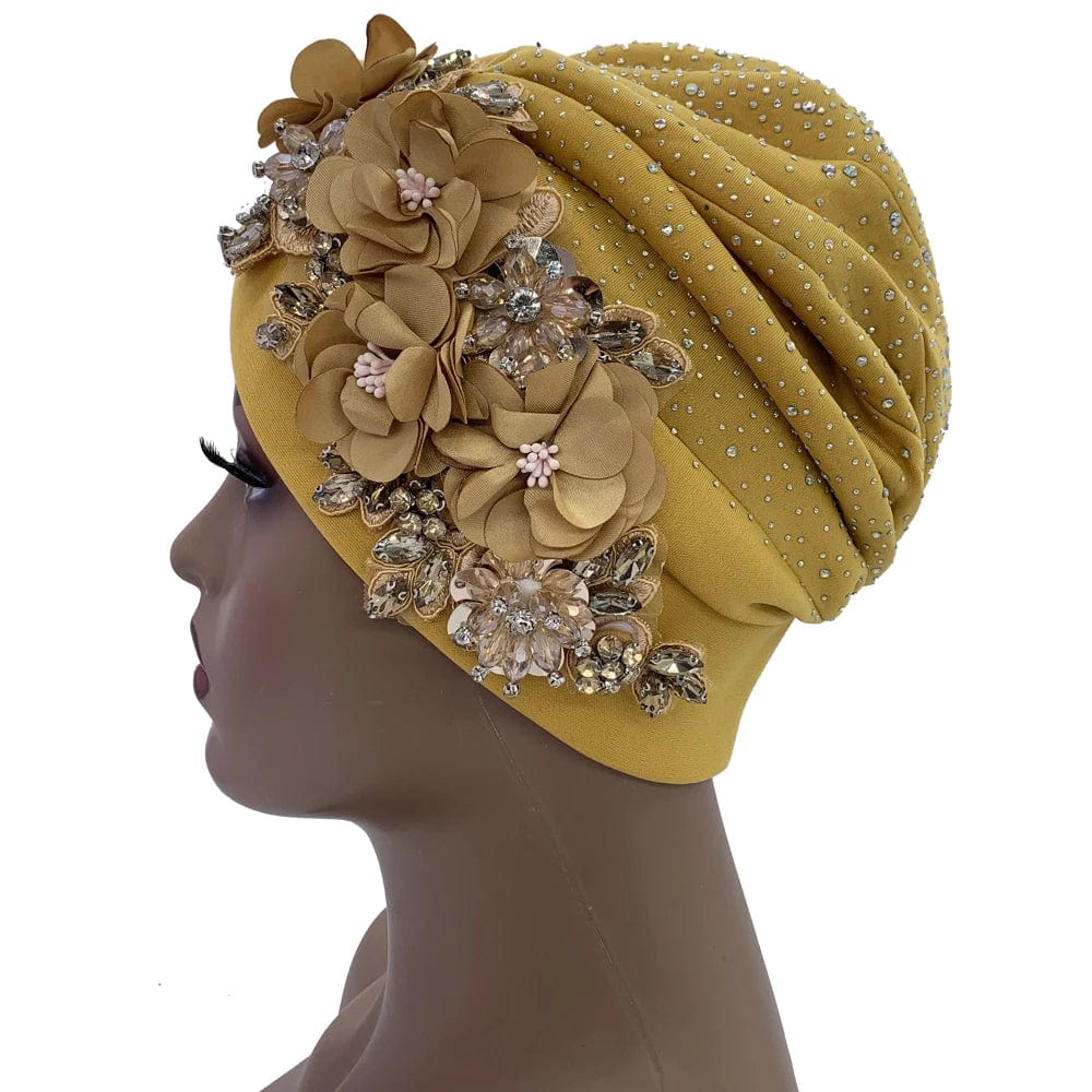 Elegant African auto Gele turban cap with shiny rhinestones, women's headwrap and party headtie from Showlu Fashion Store