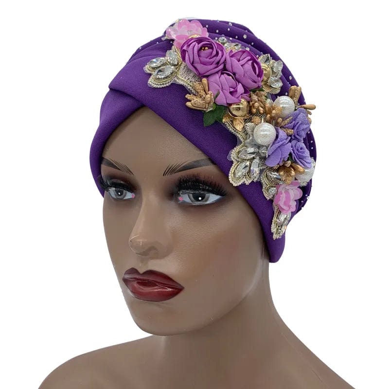Elegant African auto gele turban cap with rhinestones, perfect for Nigerian parties and special occasions, stylish headtie for women.