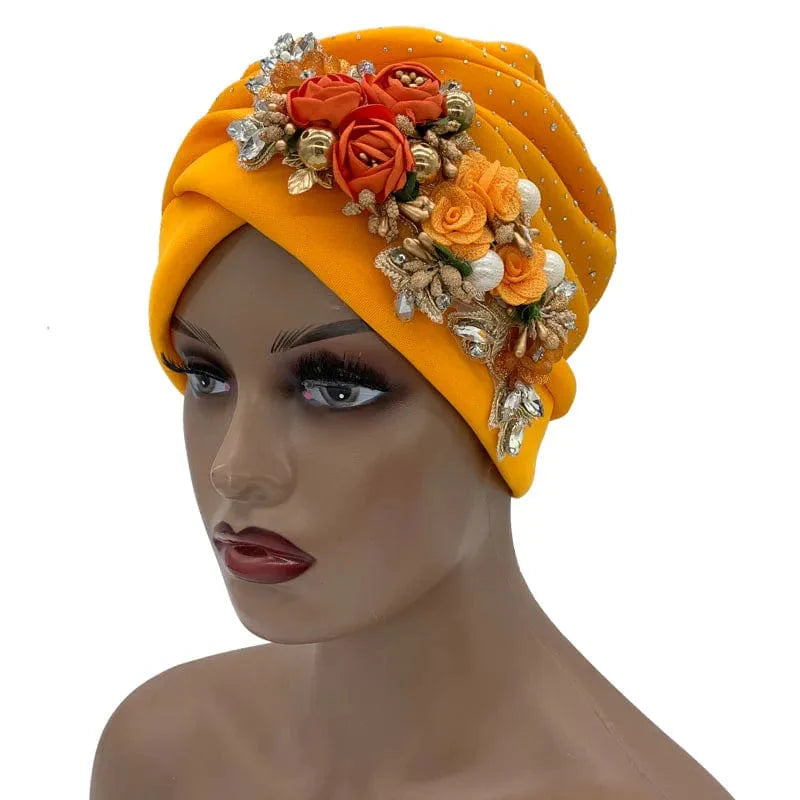 Elegant African auto Gele turban cap with rhinestones, ready-to-wear Nigerian headtie for women, stylish party head wrap and bonnet
