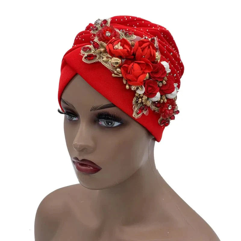Elegant African auto gele turban cap with shiny rhinestones, ready-to-wear Nigeria headtie for women’s party head wrap and bonnet style