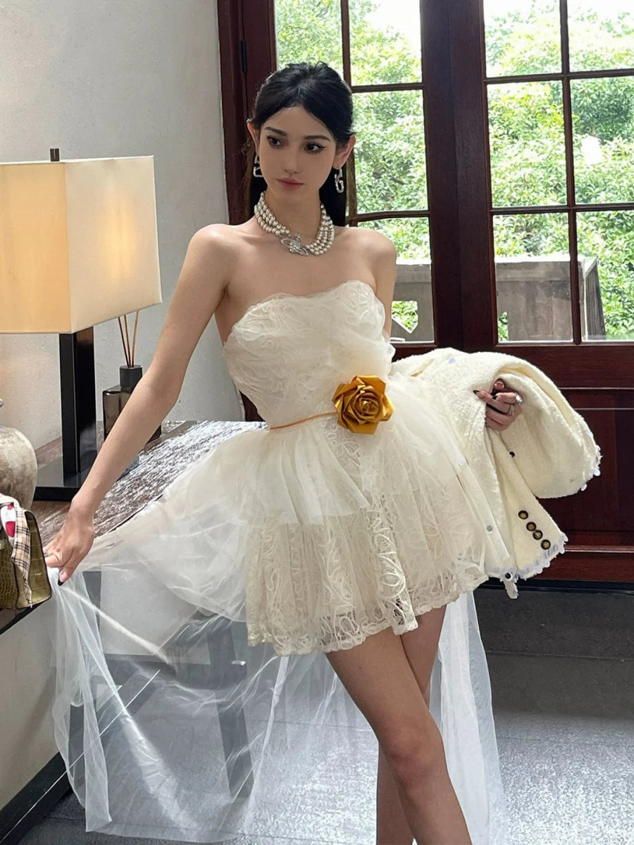 Showlu Fashion women's mesh bubble skirt, elegant light summer dress with a stylish, voluminous design perfect for parties.
