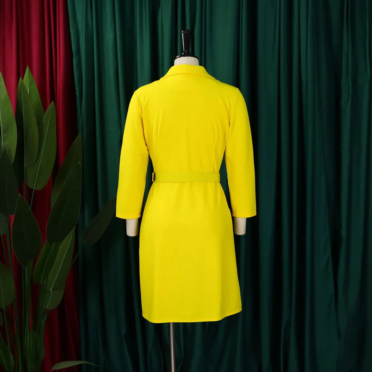 Elegant SHOWLU double-breasted blazer dress with pleated skirt, notched collar, and full sleeves for women’s autumn fashion.