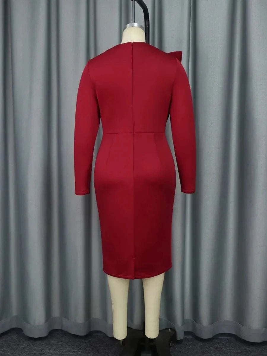 Elegant SHOWLU FASHION women's lace applique bodycon dress with long sleeves, perfect for church, wedding, or special occasions.