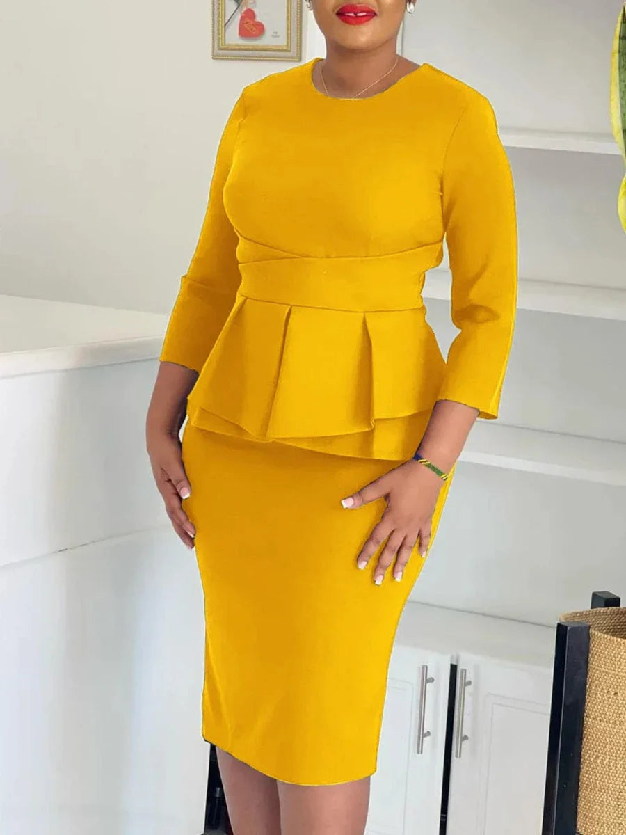 Elegant AOMEI women's peplum church dress with 3/4 sleeves, modest sheath style, suitable for office or church occasions.