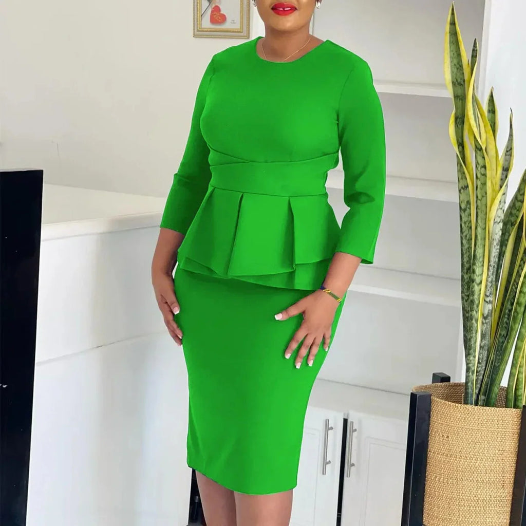 AOMEI women's peplum church dress with 3/4 sleeves, modest sheath style, suitable for office or church, in elegant black fabric.
