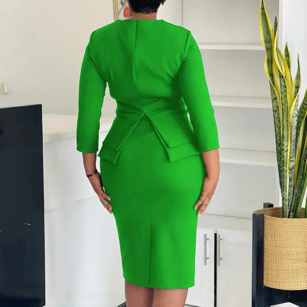 Elegant AOMEI women's peplum church dress with 3/4 sleeves, modest sheath style, suitable for office or church events.