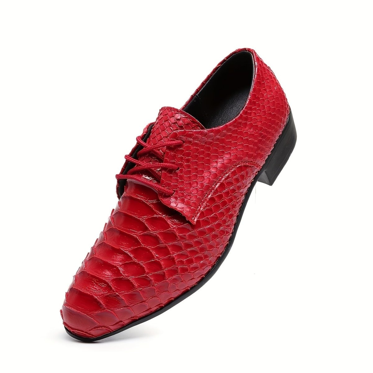 Elegant men's pointed toe loafers with crocodile pattern, lace-up design, soft rubber sole, ideal for formal business and office wear.