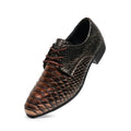 SHOWLU Men's pointed toe crocodile pattern lace-up loafers with soft rubber soles, ideal for formal office or wedding attire.