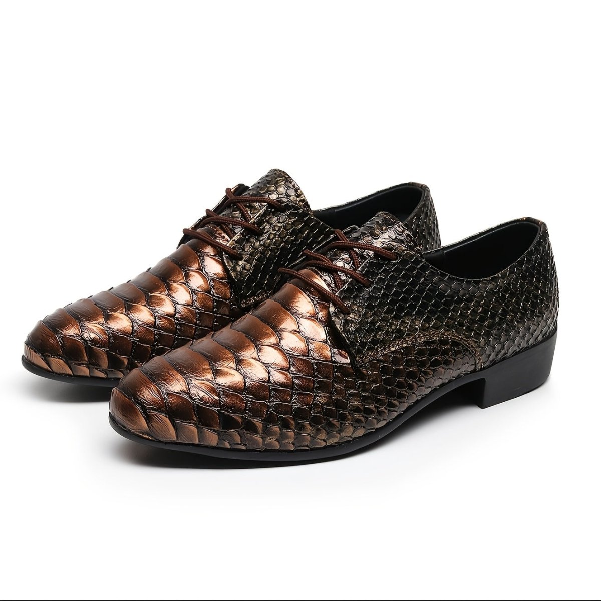Elegant men's pointed toe crocodile pattern leather loafers with lace-up design and soft rubber sole, ideal for business and formal wear.