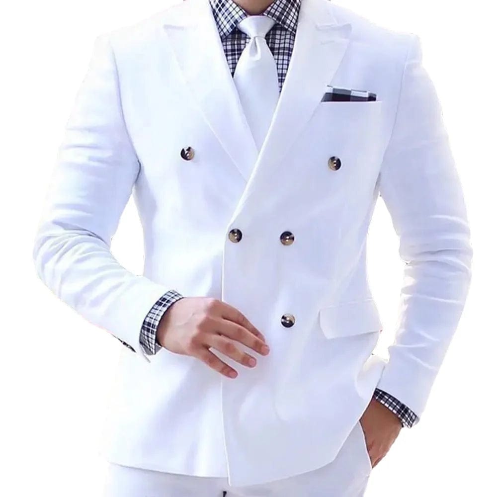 Elegant Double Breasted White Wedding Suits for Men Formal Peak Lapel Chic Blazer Groom Custom Outfits 2 Piece Jacket Pants Set - SHOWLU FASHION STORE