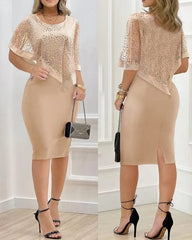 Elegant Evening Party Dresses for Women Sexy Cloak Sleeve Contrast Sequin Slit Bodycon Dress New Fashion 2023 Casual Female - SHOWLU FASHION STORE
