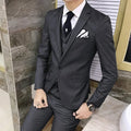 Elegant men's SHOWLU slim fit business suit with blazer, vest, and pants, ideal for smart casual or wedding attire.