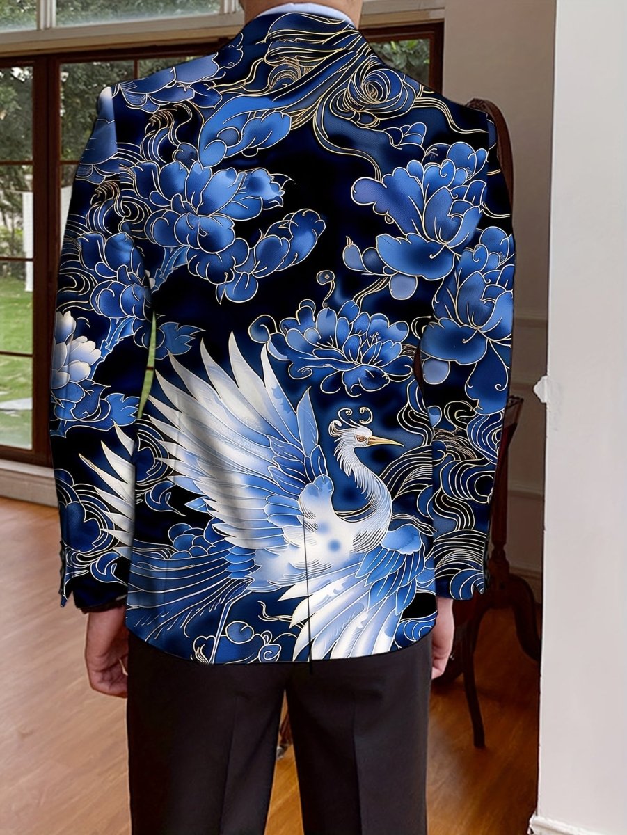 Elegant men's floral print blazer from SHOWLU FASHION, slim fit, single-breasted jacket with long sleeves and stylish floral pattern.