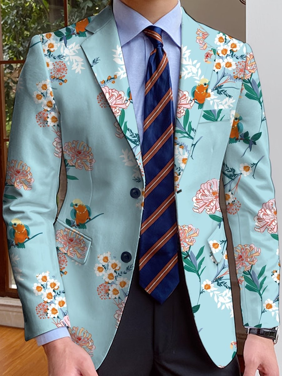Men's floral print blazer from SHOWLU FASHION, slim fit single-breasted jacket with long sleeves, suitable for casual or formal wear.
