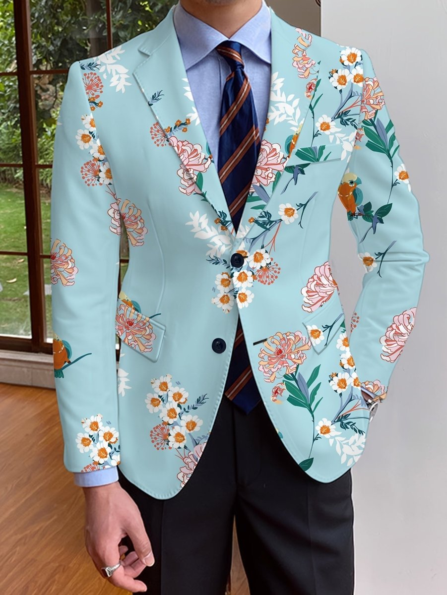 Men's floral print blazer by SHOWLU FASHION, slim fit, single-breasted, long-sleeve casual and formal jacket with button-up front.
