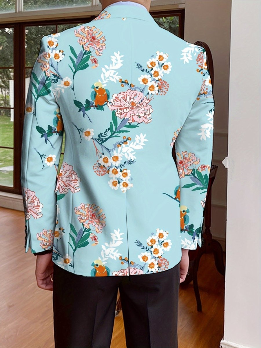 Men's floral print blazer by SHOWLU FASHION, slim fit single-breasted jacket with long sleeves, perfect for casual or formal wear.