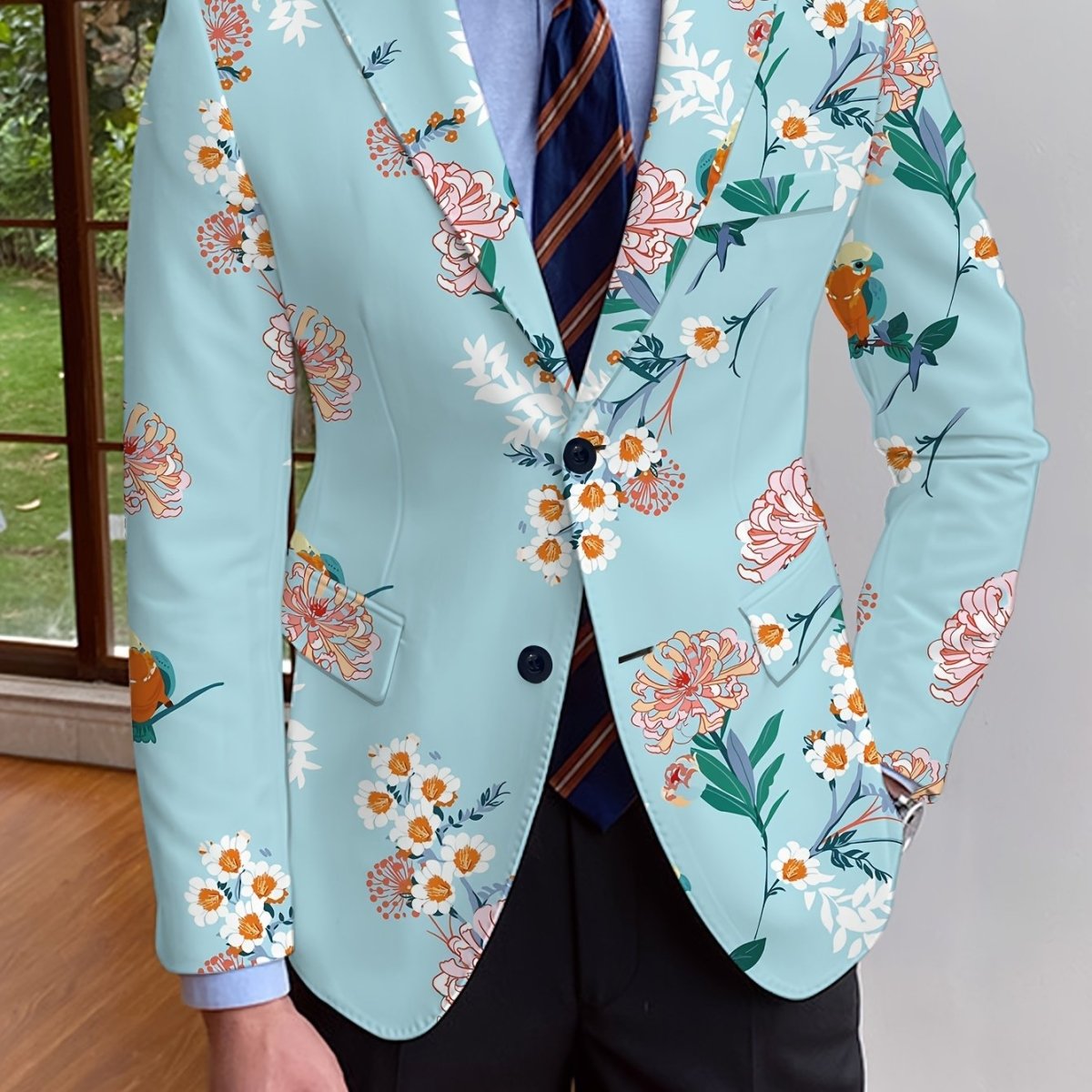 Men's floral print blazer by SHOWLU FASHION, slim fit, long sleeve single-breasted jacket for casual or formal wear.