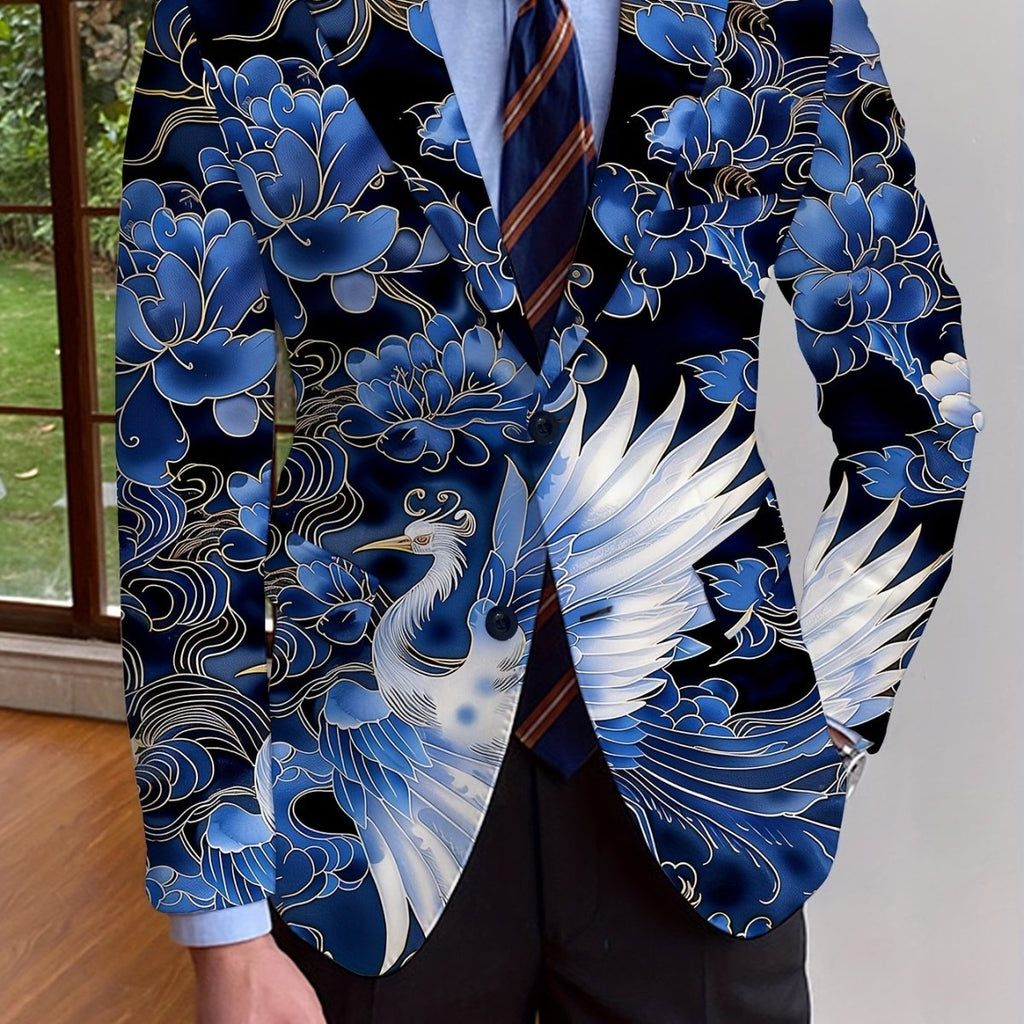 Men's floral print blazer by SHOWLU FASHION, slim fit, single-breasted jacket with long sleeves, suitable for casual and formal wear.