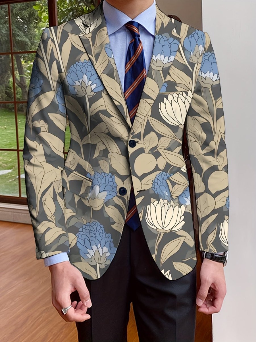 Elegant men's floral print blazer by SHOWLU FASHION, slim fit, long-sleeve, single-breasted jacket with button-up design.
