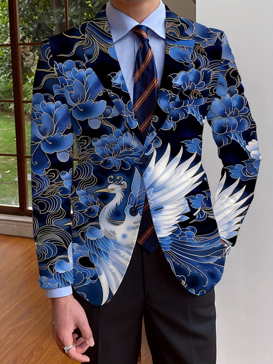 Men's floral print blazer by SHOWLU FASHION, slim fit single-breasted jacket with long sleeves, suitable for casual or formal wear.