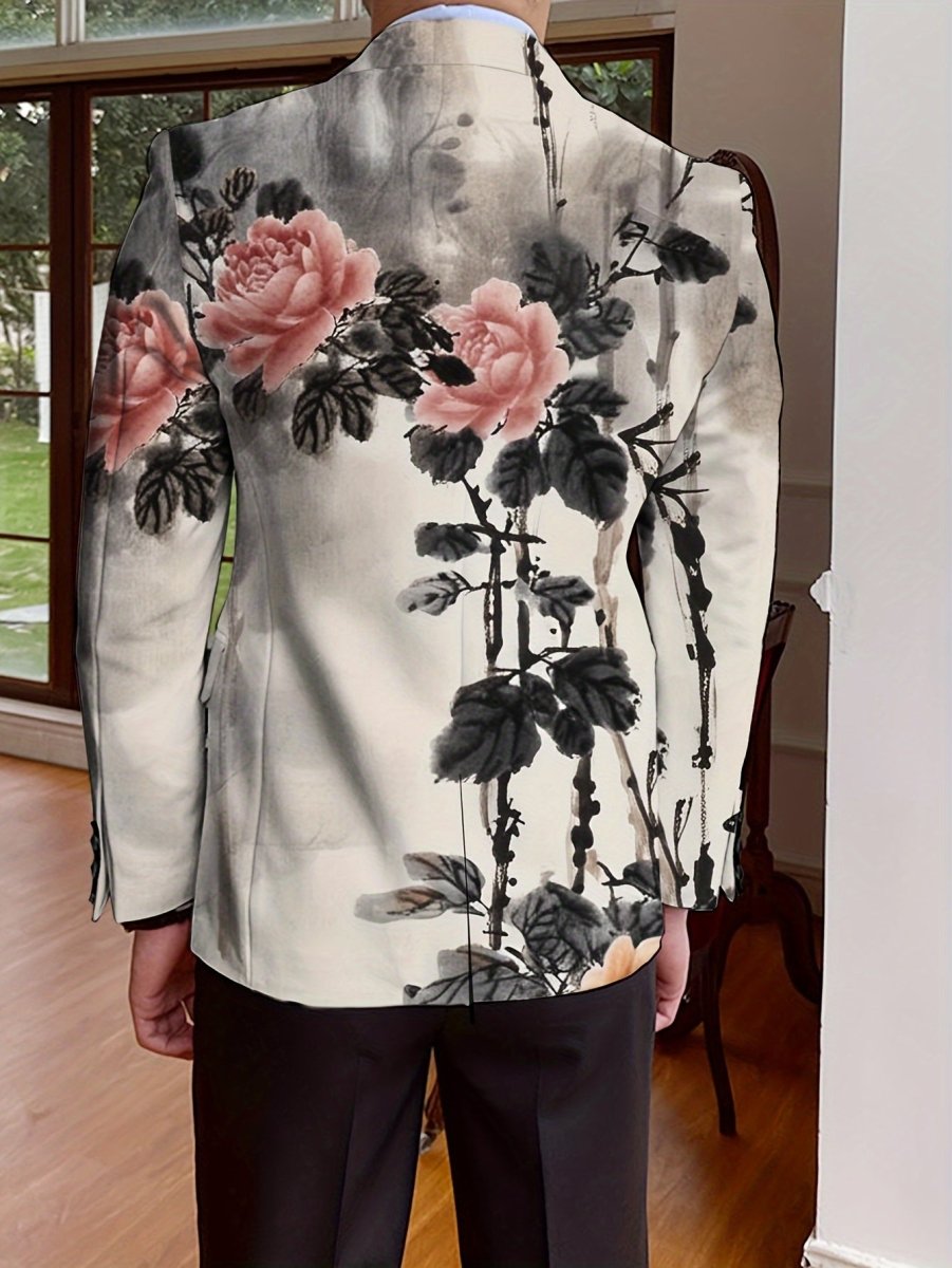 Men's floral print blazer by SHOWLU FASHION, slim fit single-breasted jacket with long sleeves, suitable for casual or formal wear.