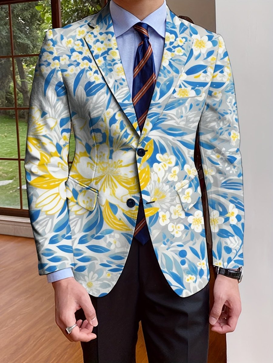 Men's all-over print blazer by SHOWLU FASHION, casual and formal suit jacket with stylish design, long sleeves, and button-up front.