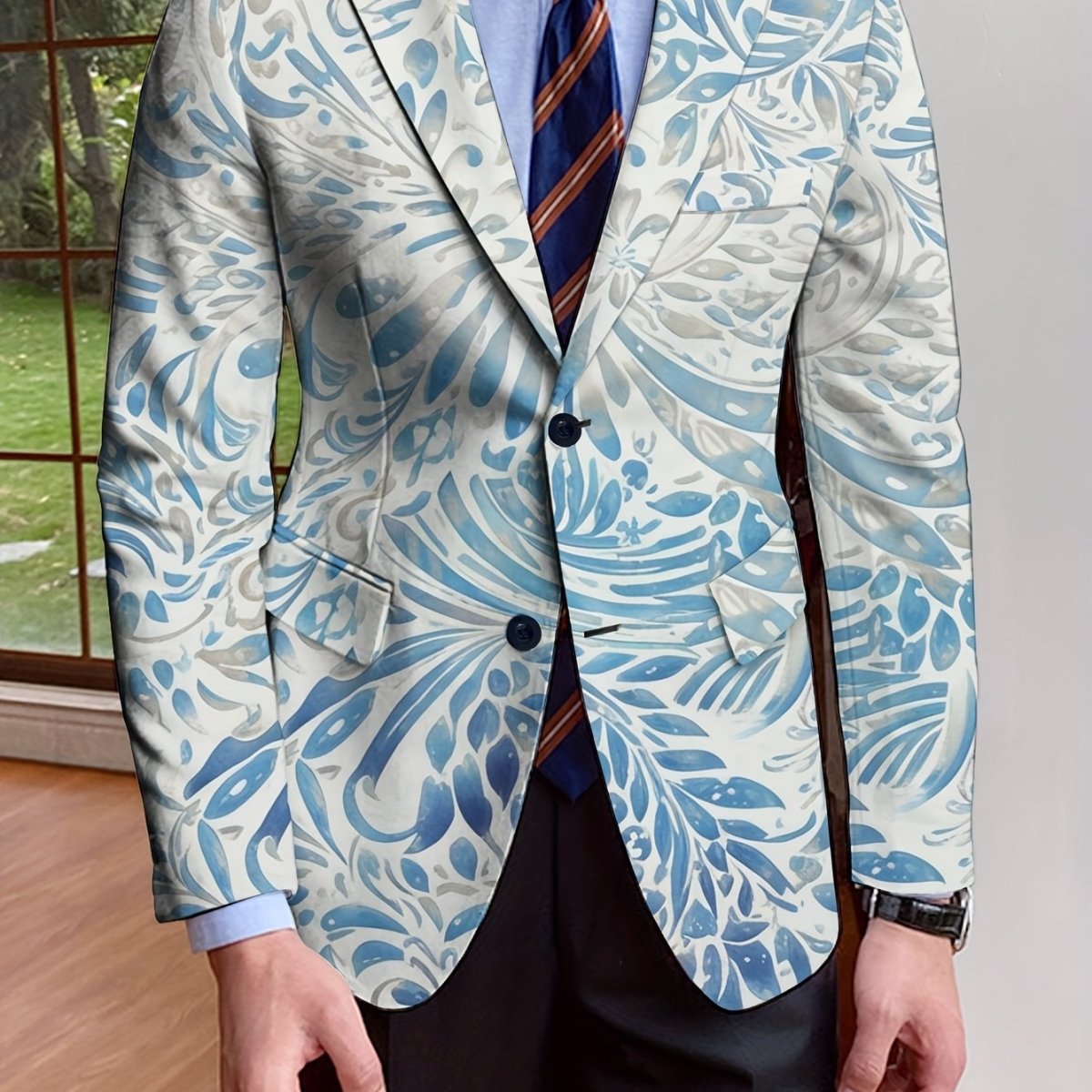 Men's SHOWLU FASHION all-over print blazer with stylish design, long sleeves, button-up front, suitable for casual or formal wear.