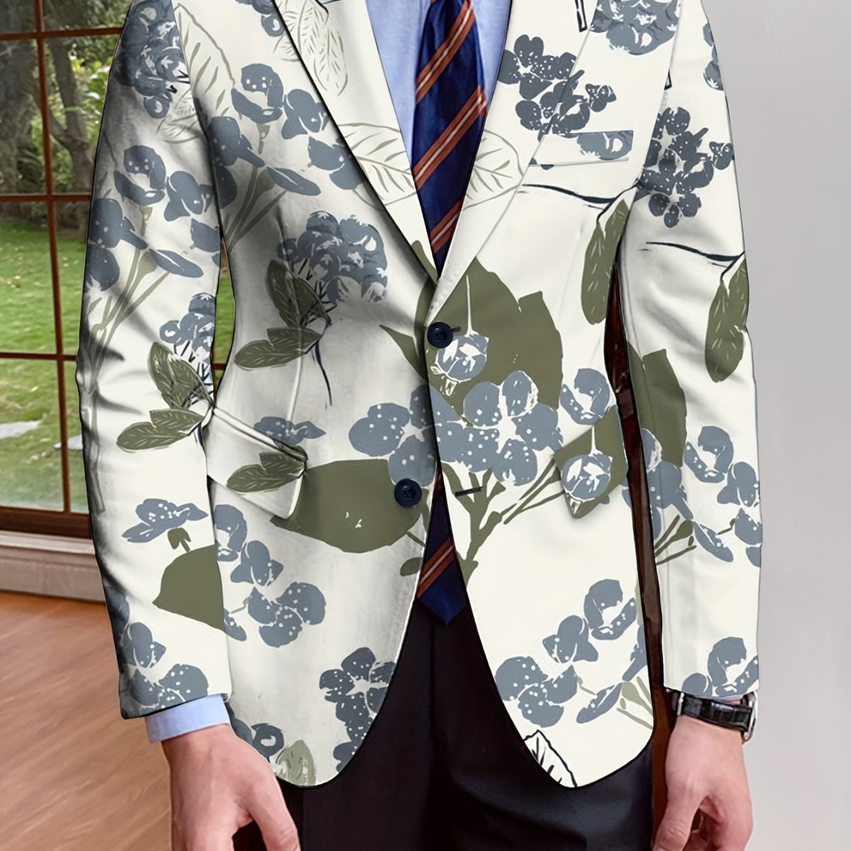 Elegant men's SHOWLU FASHION blazer with stylish all-over print, long sleeves, button-up design, suitable for casual and formal wear.