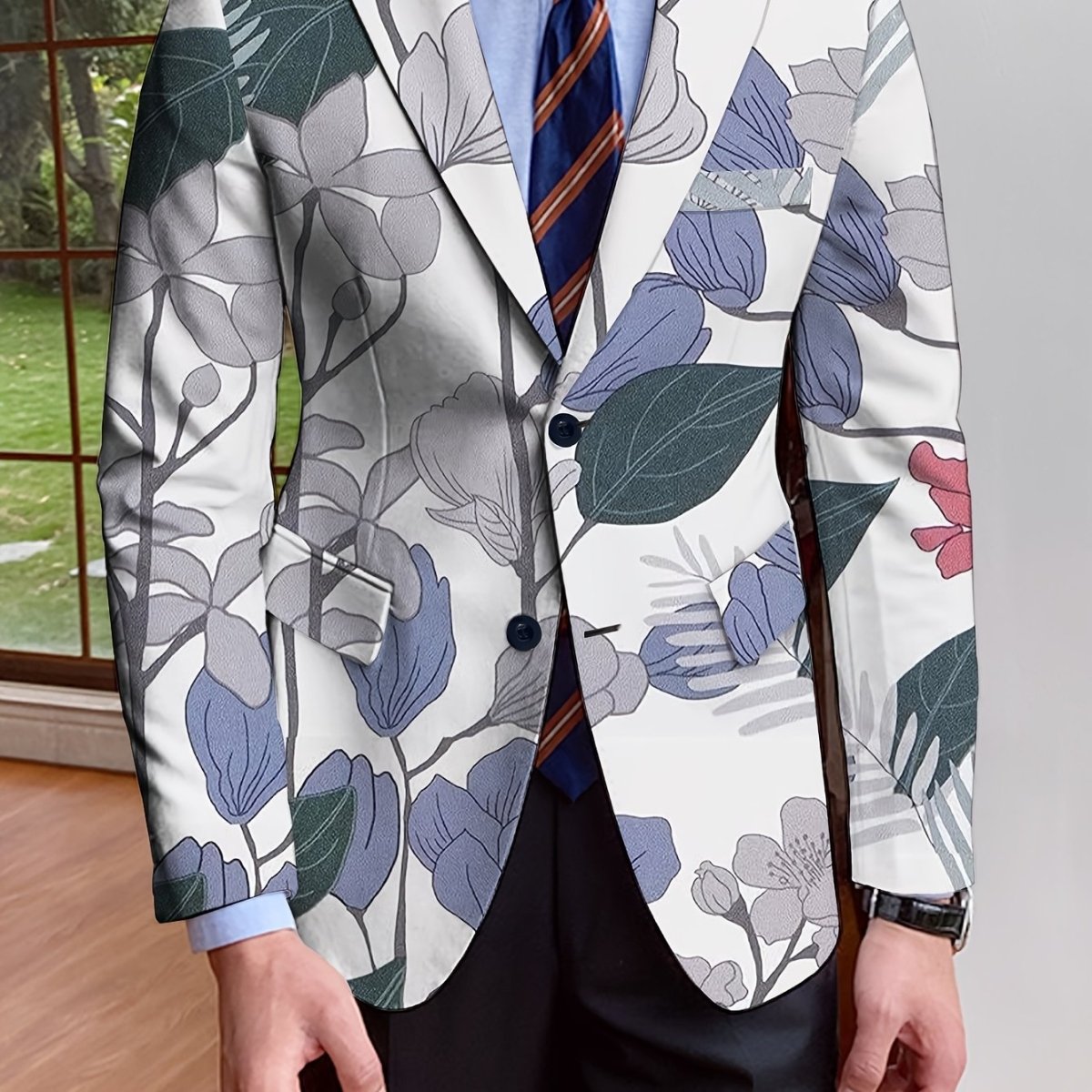 SHOWLU FASHION men's all-over print blazer with stylish design, long sleeves, button-up front, suitable for casual and formal wear.