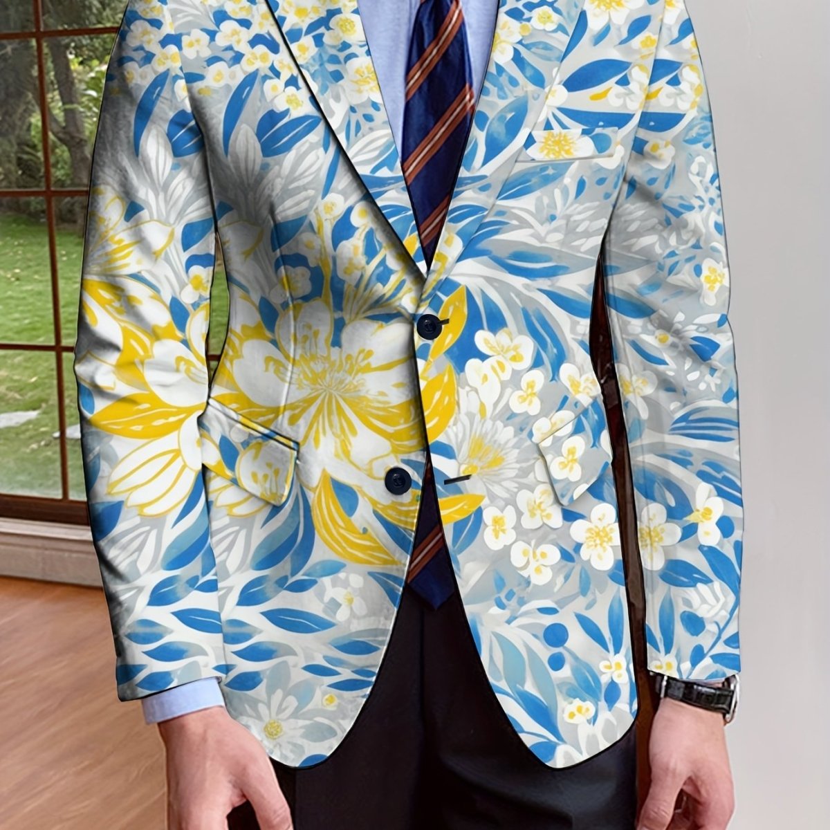 Men's all-over print blazer by SHOWLU FASHION, casual and formal suit jacket with stylish button-up design and long sleeves.
