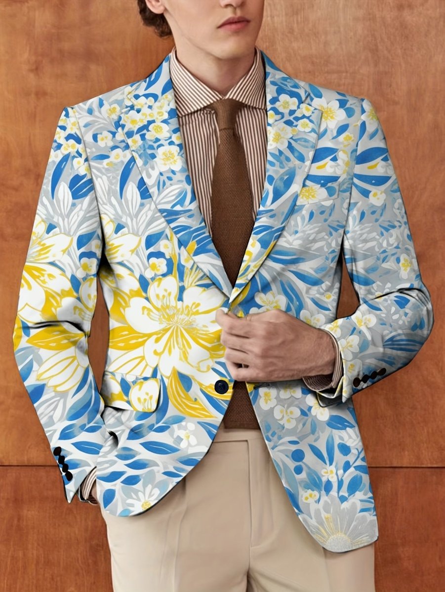 Elegant men's SHOWLU FASHION blazer with stylish all-over print, long sleeves, button-up design, suitable for casual or formal wear.
