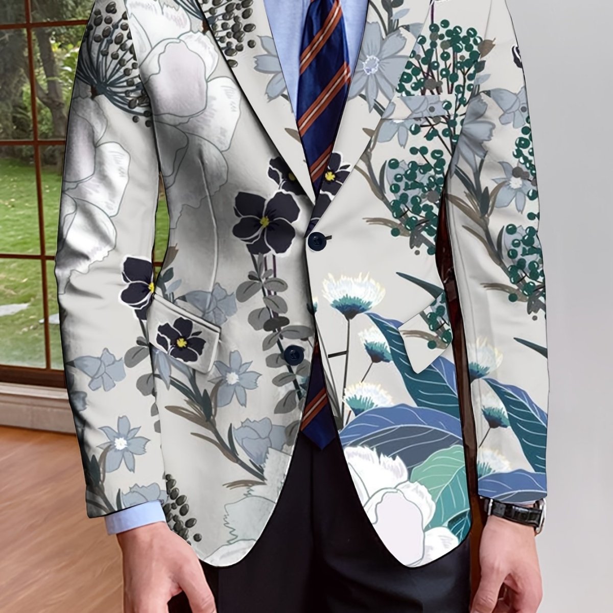 Elegant men's SHOWLU FASHION blazer with stylish all-over print, long sleeves, button-up design, suitable for casual or formal wear.