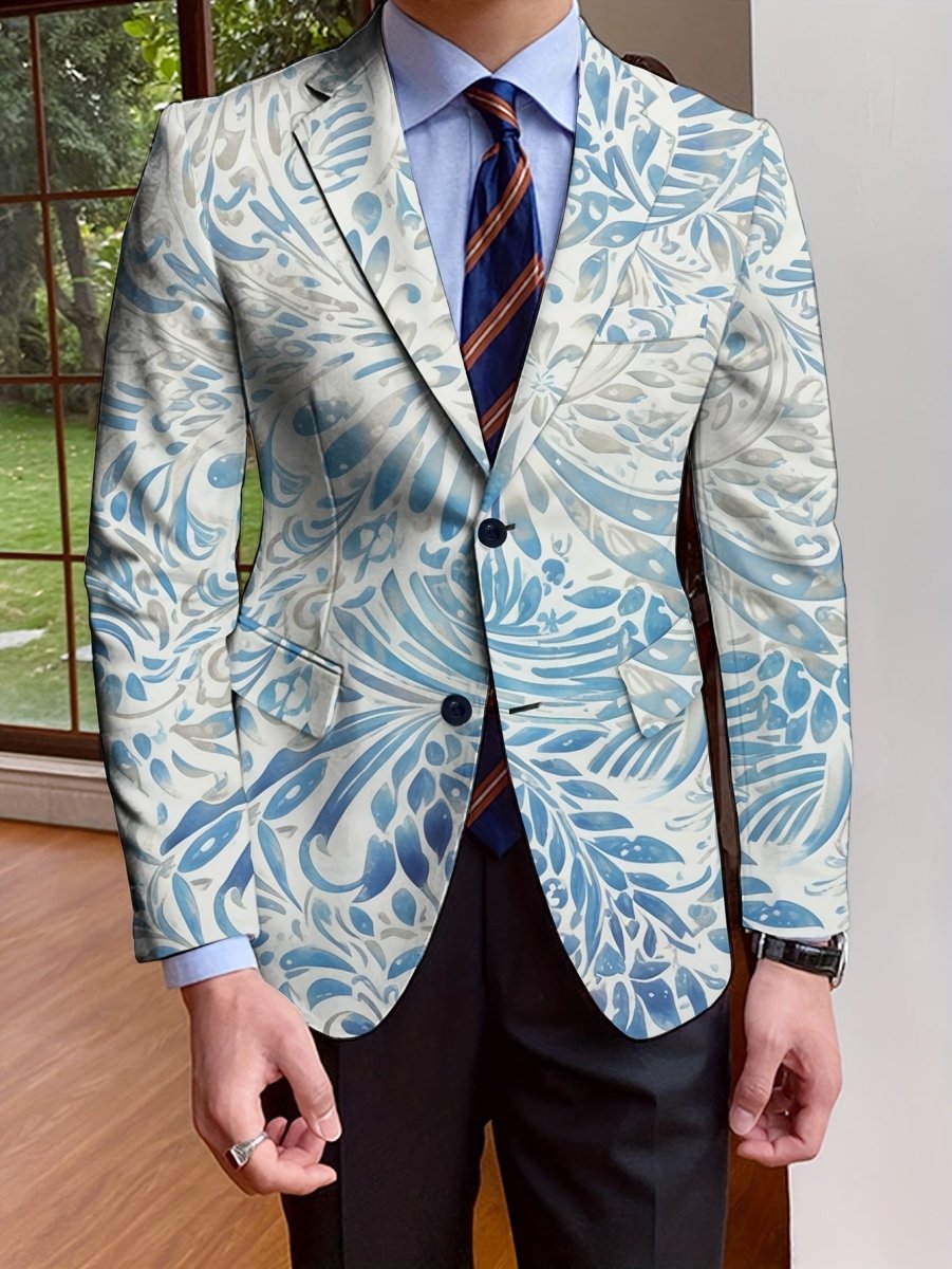 Men's SHOWLU FASHION blazer with stylish all-over print, long sleeves, button-up design, suitable for casual and formal wear.