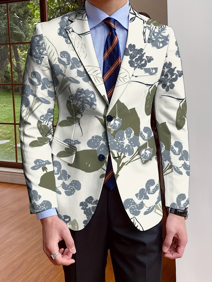 Elegant men's SHOWLU FASHION blazer with stylish all-over print, long sleeves, button-up design, suitable for casual or formal wear.