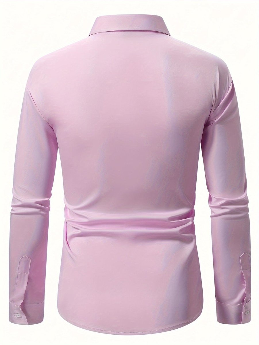 SHOWLU men's solid long sleeve shirt in regular fit, featuring a lapel collar and soft polyester fabric for spring and fall wear.